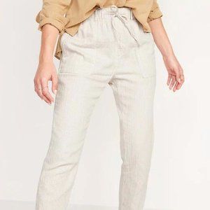 High-Waisted Textured-Twill Utility Ankle Pants for Women